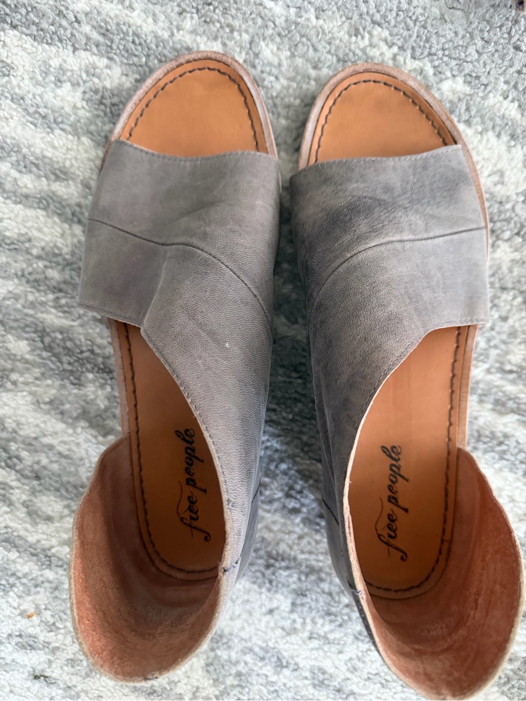 Free People Slate Gray Slip-On Leather Sandals